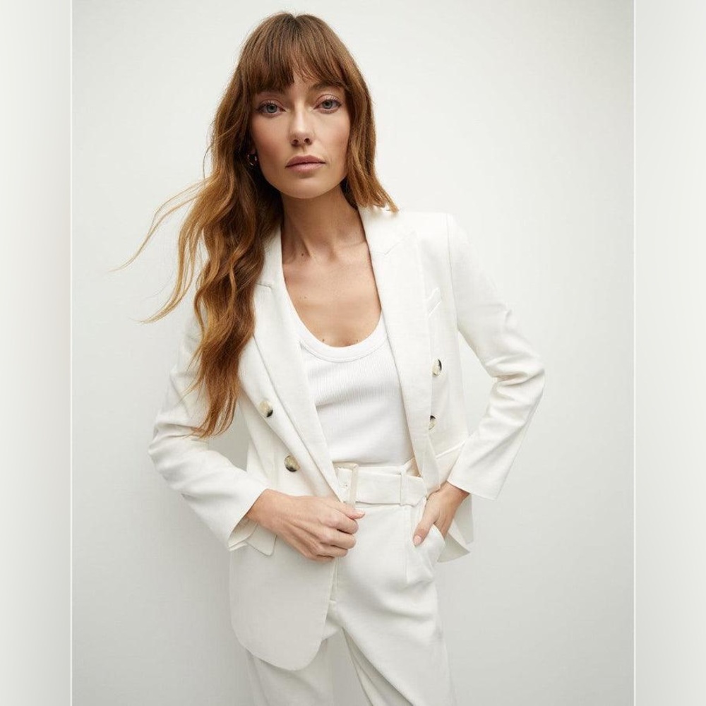 NWT $698 VERONICA BEARD Bexley Off-White Stretch-Linen Dickey Jacket